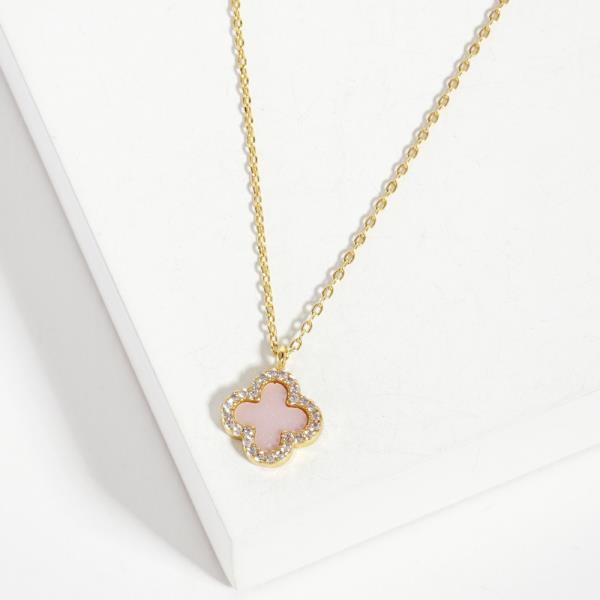 GOLD DIPPED CZ CLOVER PENDANT NECKLACE