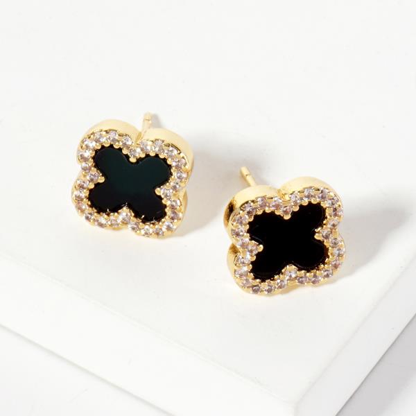 GOLD DIPPED CZ CLOVER STUD EARRING