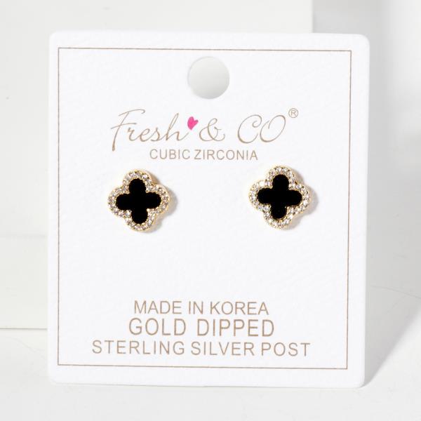 GOLD DIPPED CZ CLOVER STUD EARRING