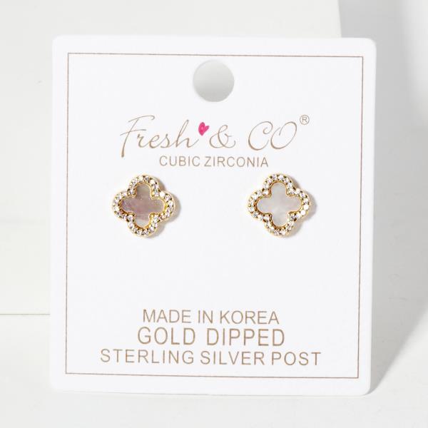 GOLD DIPPED CZ CLOVER STUD EARRING