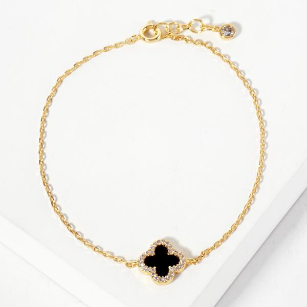 GOLD DIPPED CZ CLOVER PENDANT NECKLACE