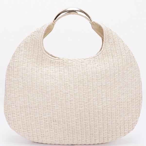 FAUX STRAW METAL HANDLE HOBO BAG