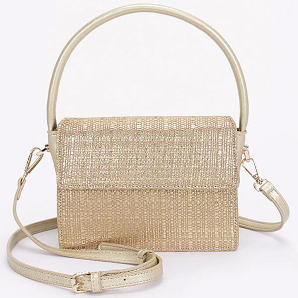 METALLIC FAUX STRAW TOP HANDLE BAG