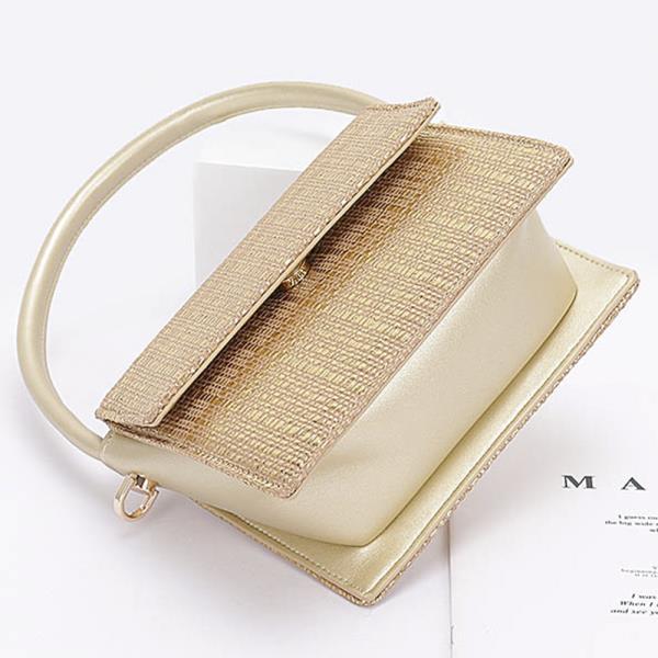 METALLIC FAUX STRAW TOP HANDLE BAG