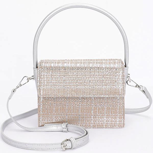 METALLIC FAUX STRAW TOP HANDLE BAG