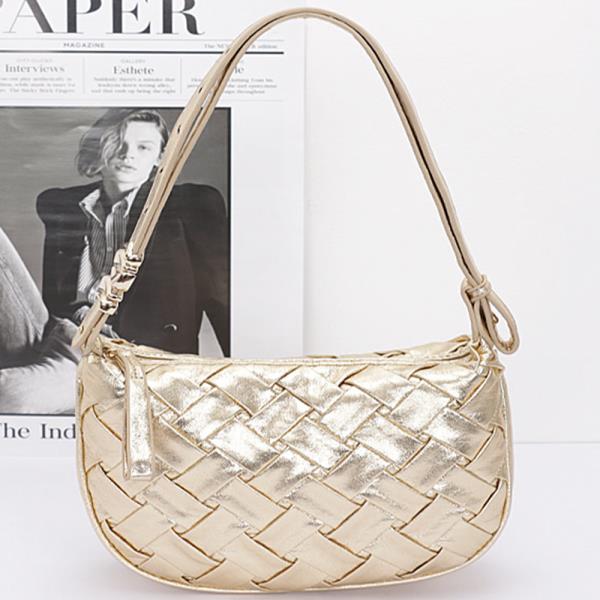 FAUX METALLIC LEATHER BRAIDED EMBOSSED SHOULDER BAG