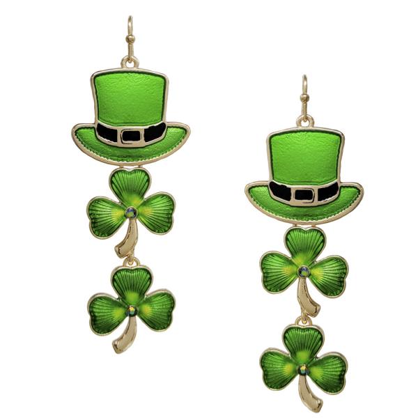 ST. PATRICK`S DAY CLOVER HAT DROP EARRING