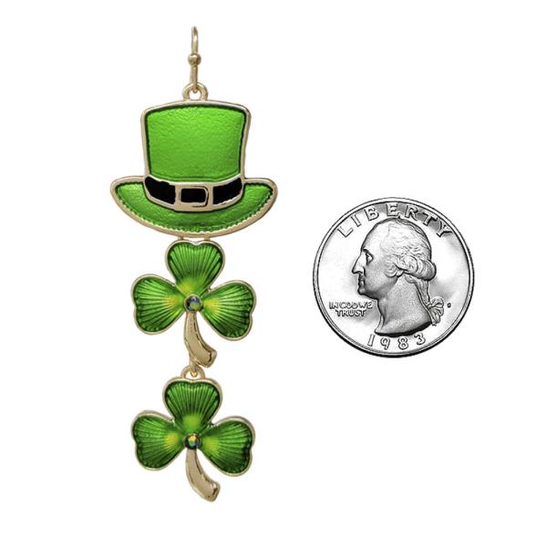 ST. PATRICK`S DAY CLOVER HAT DROP EARRING