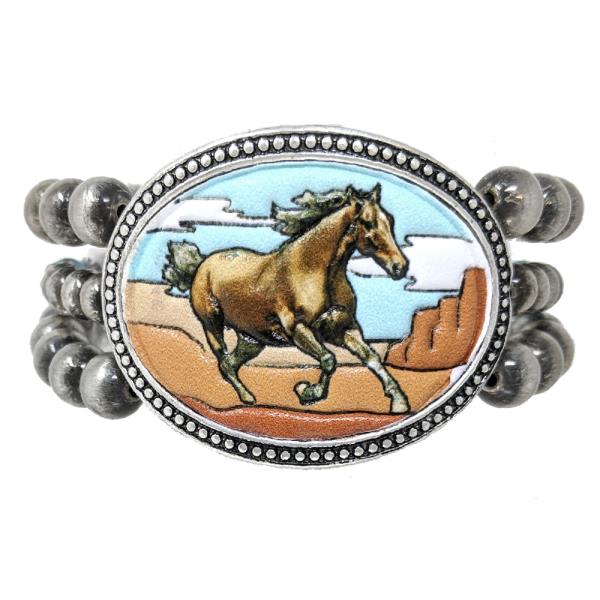 WESTERN NAVAJO TOOLED TQ STONE BRACELET