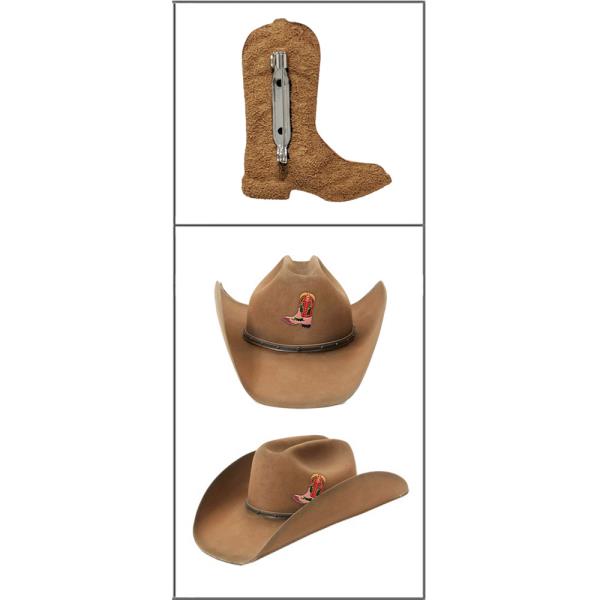 WESTERN BOOTSTOOLED LEATHER HAT BROOCH PIN