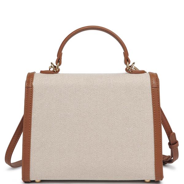 TWO TONE TEXTURED HANDLE SATCHEL BAG