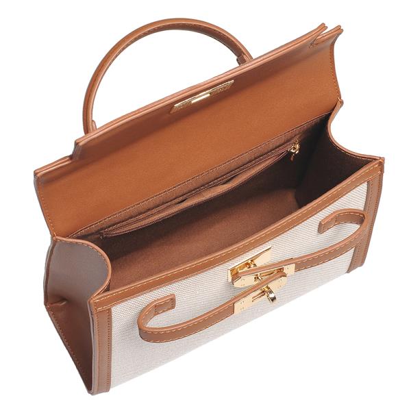 TWO TONE TEXTURED HANDLE SATCHEL BAG