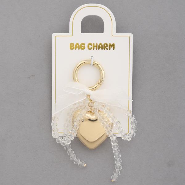PUFFY HEART BOW BEADED BAG CHARM