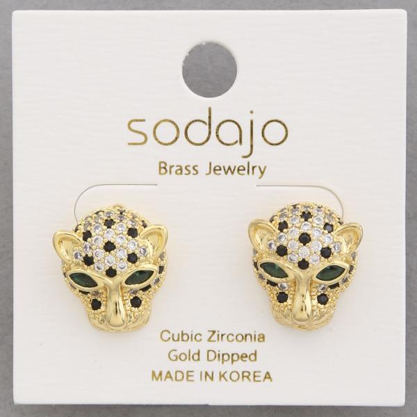 SODAJO CZ LEOPARD HEAD GOLD DIPPED EARRING