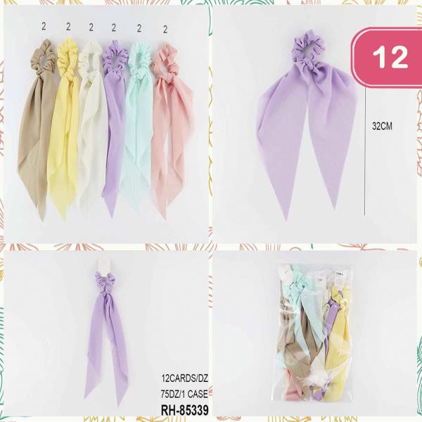 SCRUNCHIES HAIR TIE WITH TAIL (12 UNITS)