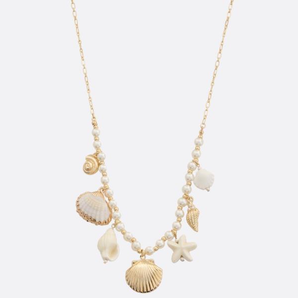 SEA LIFE CHARM PEARL BEAD NECKLACE