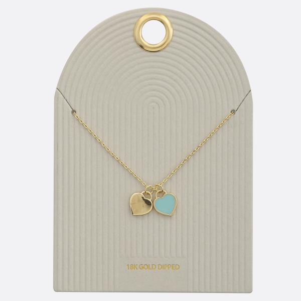 DOUBLE HEART CHARM 18K GOLD DIPPED NECKLACE