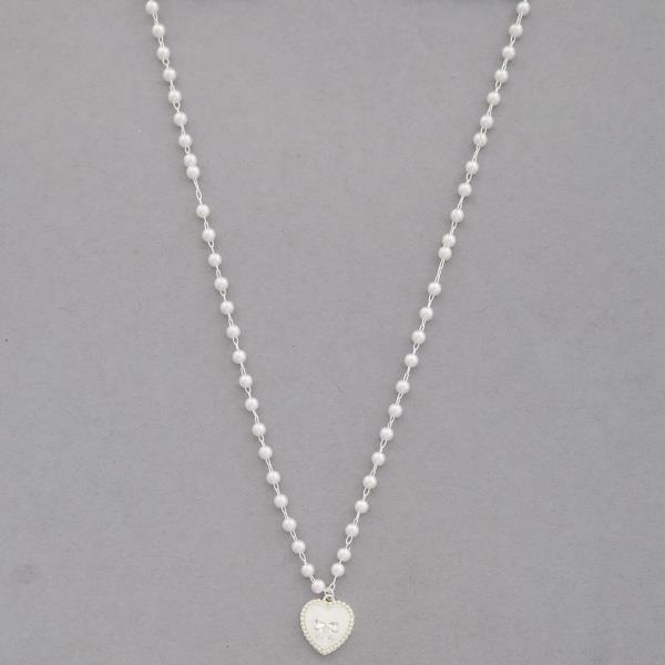 HEART CHARM PEARL BEAD NECKLACE