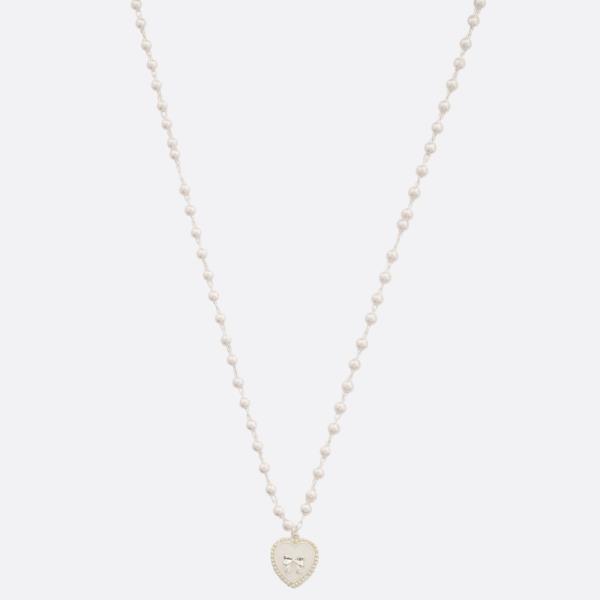 HEART CHARM PEARL BEAD NECKLACE