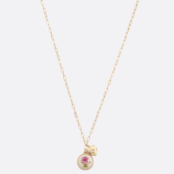 FLOWER COIN HEART CHARM NECKLACE