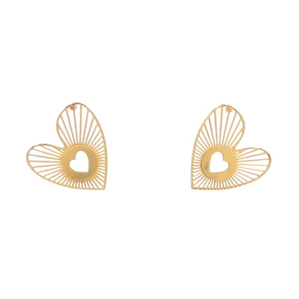 BRASS- FILIGREE METAL HEART STUD EARRING