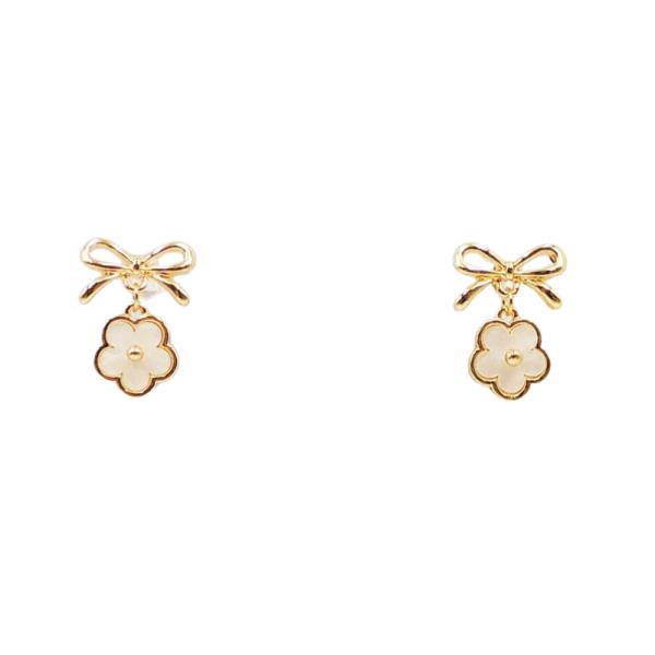 BOW STUD MOP DAISY DROP EARRING