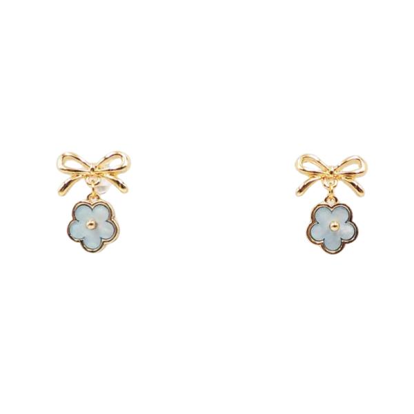 BOW STUD MOP DAISY DROP EARRING