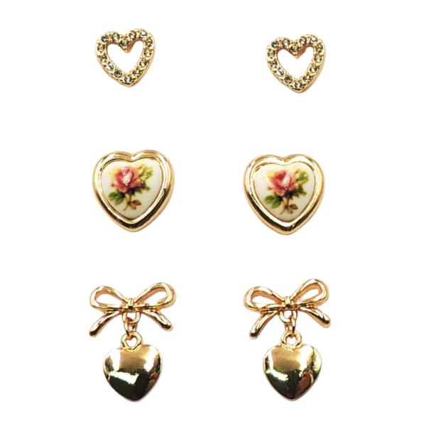 HEART THEME EARRING 3 PAIR SET