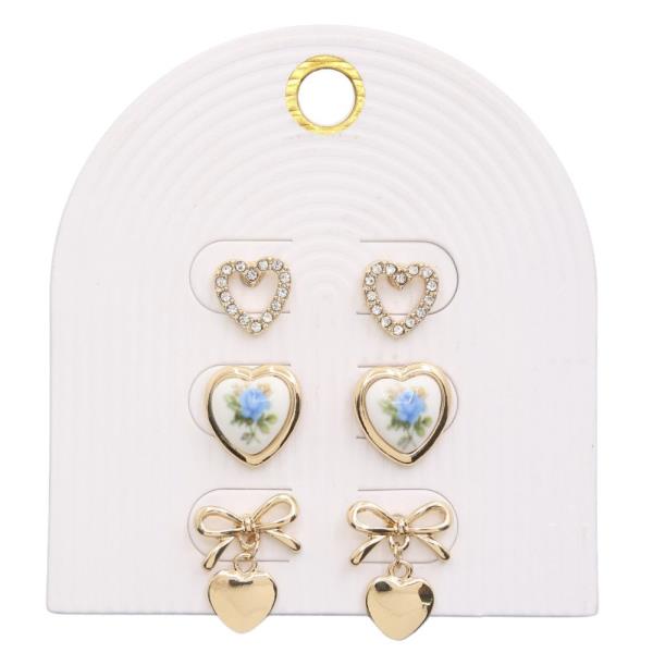 HEART THEME EARRING 3 PAIR SET