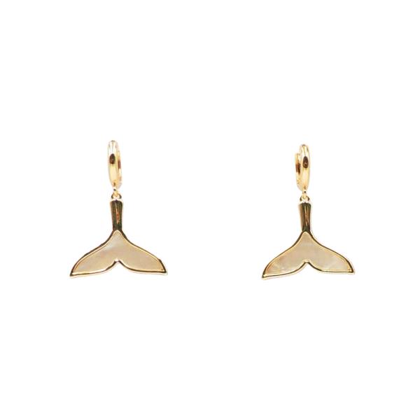 BRASS- WHALE FIN CHARM HUGGIE HOOP EARRING