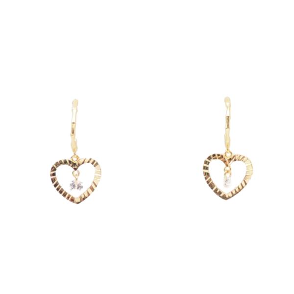 BRASS- OPEN HEART CZ DROP EARRING