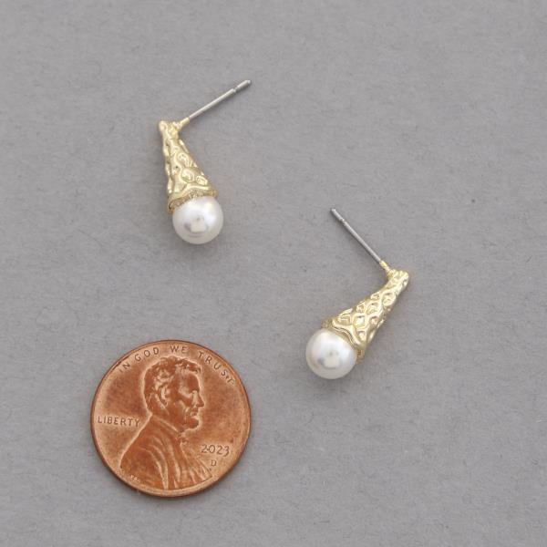 PEARL BEAD METAL EARRING