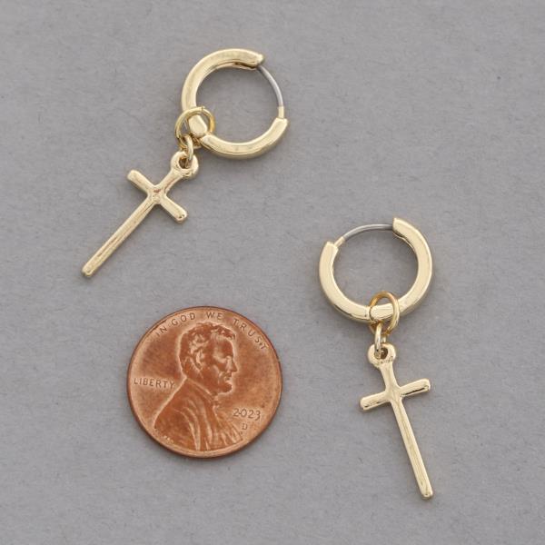 CROSS CHARM HUGGIE DANGLE EARRING