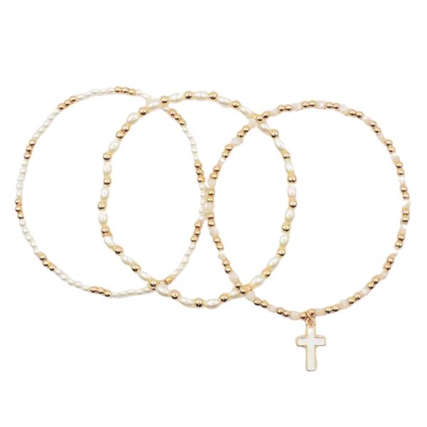 PEARL STRETCH BRACELET 3 PC SET