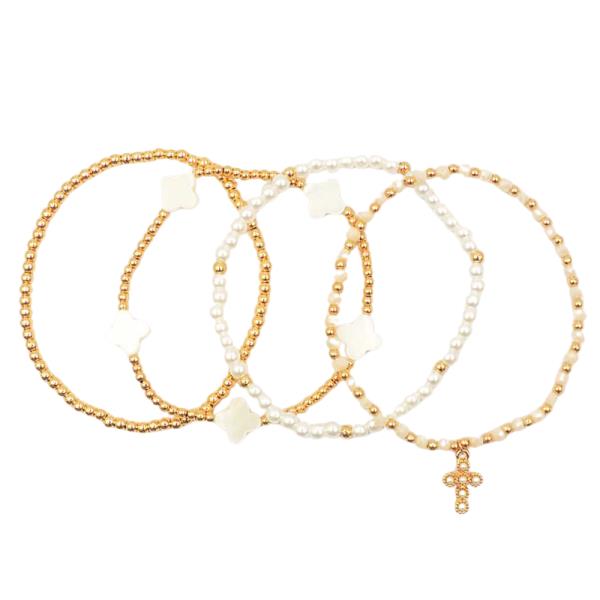 4PCS MOP CLOVER STRETCH BRACELET SET