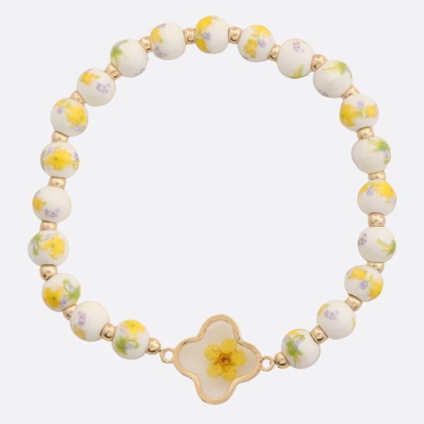 CLEAR CLOVER FLOWER BEADED BRACELET