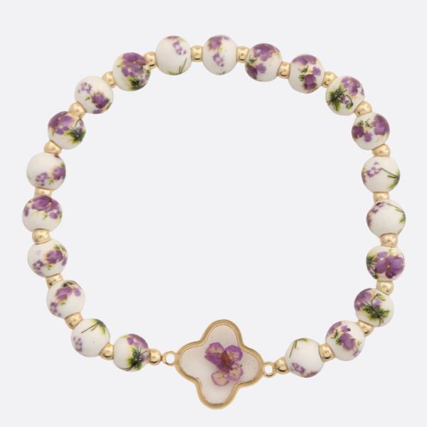 CLEAR CLOVER FLOWER BEADED BRACELET