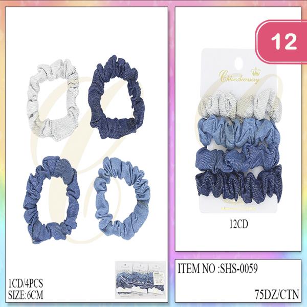 DENIM SCRUNCHIES HAIR TIE SET (12 UNITS)