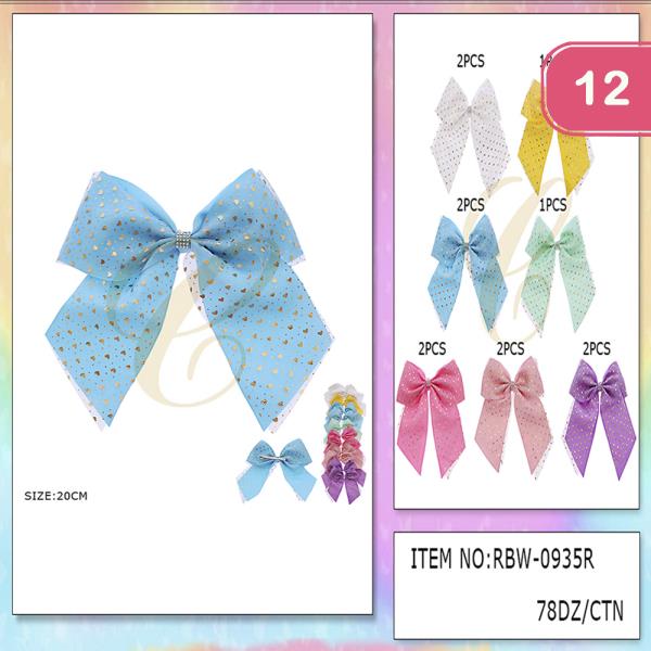 HEART RIBBON HAIR BOW PIN (12 UNITS)