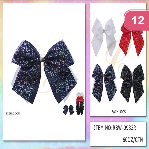 HEART RIBBON HAIR BOW PIN (12 UNITS)