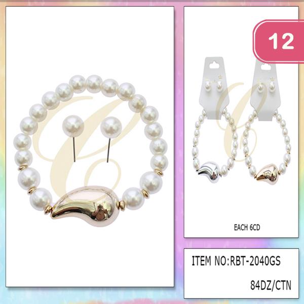 PEARL TEARDROP BRACELET EARRING SET (12 UNITS)