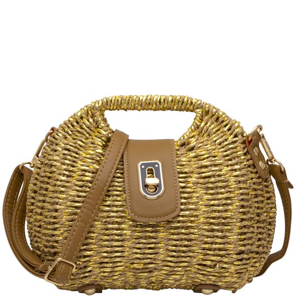 TWIST LOCK STRAW DESIGN HANDLE CROSSBODY