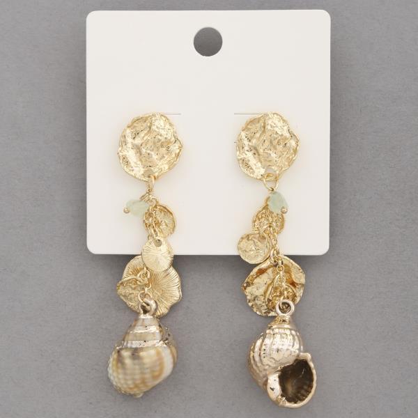 HAMMERED METAL COIN SEASHELL LINK DANGLE EARRING