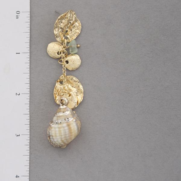 HAMMERED METAL COIN SEASHELL LINK DANGLE EARRING