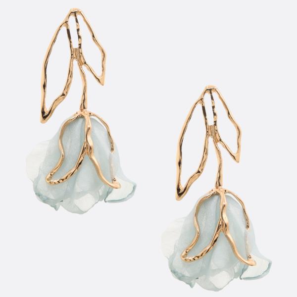 FABRIC FLOWER METAL DANGLE EARRING