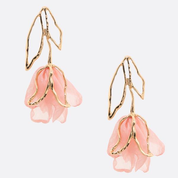 FABRIC FLOWER METAL DANGLE EARRING