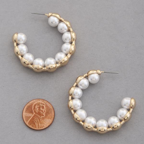 PEARL BEAD OPEN HOOP EARRING