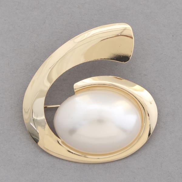 OVAL PEARL METAL BROOCH