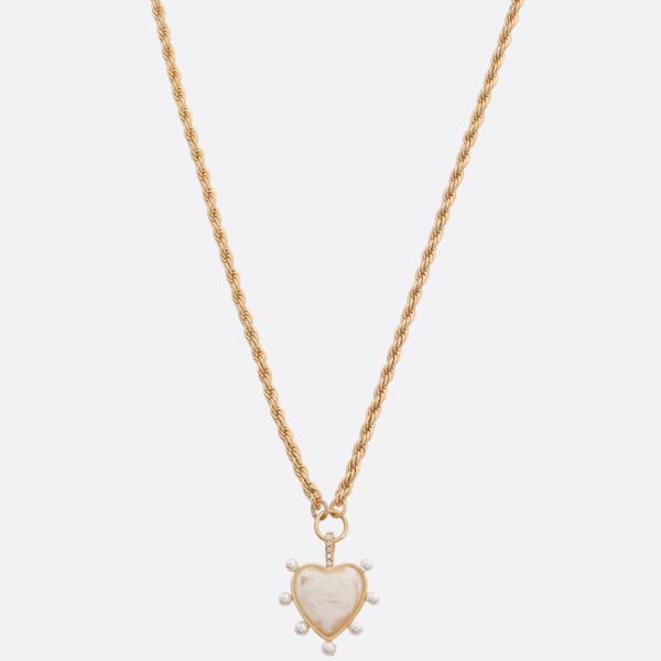 HEART PEARL BEAD EDGE NECKLACE