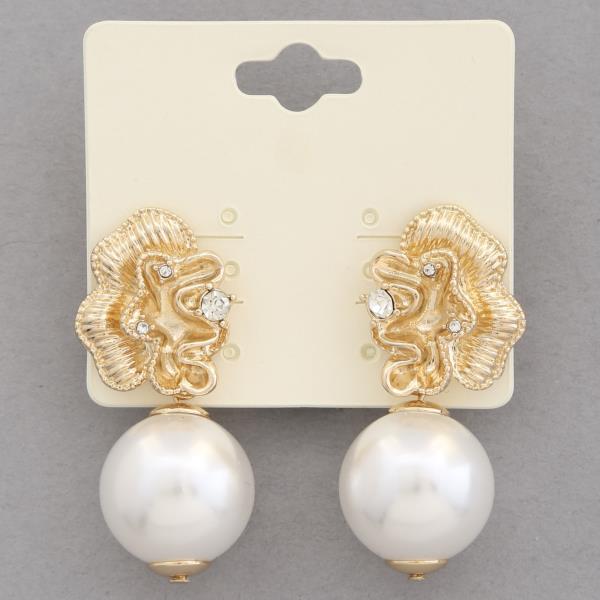 RUFFLE PEARL BEAD LINK DANGLE EARRING